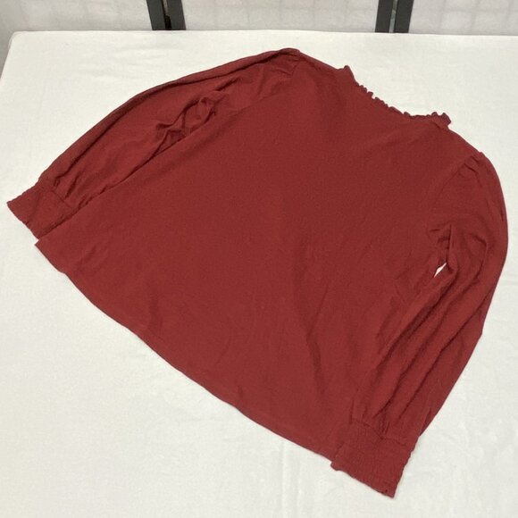 Sonoma Ruffle Open V-Neck Knit Top Long Sleeve Shirred Cuff Blouse Rust XL - Picture 9 of 12